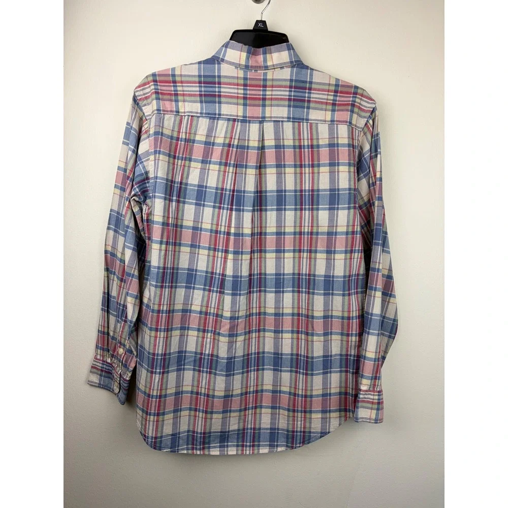 Ralph Lauren Shirt Boys L 14/16 Blue Pink Plaid Madras Long Sleeve Button Down